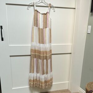 Z Supply Striped Maxi Dress in Cream, Tan & Pink